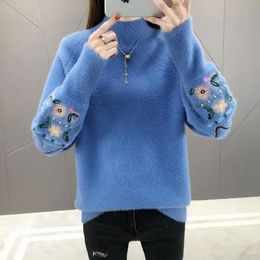 Women's Sweaters EBAIHUI Sueters De Mujer 2023 Autumn Women Pullovers Winter Ladies Turtle Neck Solid Colour Knitted Flower Embroidery