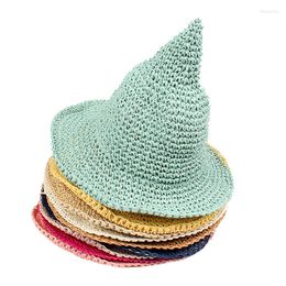 Wide Brim Hats Girls' Straw Hat Children's Big-brimmed Sun Korean Version Of Spring And Summer Lovely Baby Hand-knitted Cute Witch