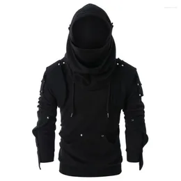 Men's Hoodies Style Men's Dark Black Sweater Vintage Mask Rivet Long Sleeve Hooded 2023 Fashionable Gothic