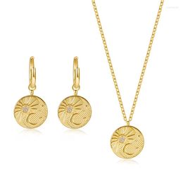 Necklace Earrings Set Wild & Free Stainless Steel Sun Moon Hoop High Quality Gold Plated All-match Women Jewellery Party Gift