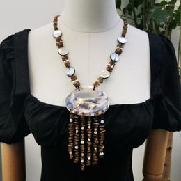 Pendant Necklaces Lii Ji Real Stone Brown Necklace 63cm Pearl Mother Of Tassels Women Jewellery Gift