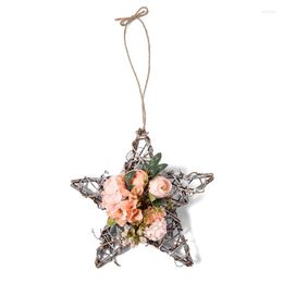 Decorative Flowers Nordic Five-pointed Star Shape Simulation Wreath Door Wall Decoration Home Spring Floral Ornament Fake Flower