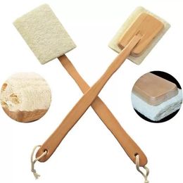 Natural Loofah Brush Exfoliating Dead Skin Body Scrubber Loofah Brush with Long Detachable Wooden Handle Back Brush 0105