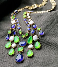 Pendant Necklaces Summer Fashion Style Shiny Glass Stone Candy Colour & Pendants Wide Gold Chain Necklace