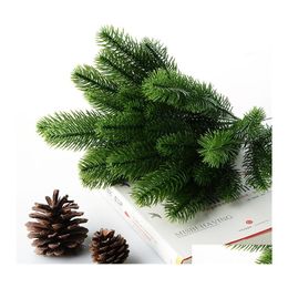 Decorative Flowers Wreaths 10Pcs Artificial Flower Fake Green Plants Pine Branches Christmas Tree For Party Decorations Xmas Ornam Dhysr