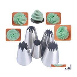 Baking Pastry Tools 5Pc Large Decorating Tip Sets Cake Biscuit Cream Tool Stainless Steel Pi Icing Nozzle Cupcake Head Dessert Dro Dhfvo