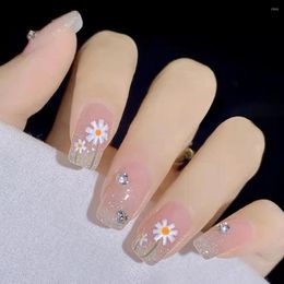 False Nails 24pcs Rhinestones With Diamond Glitter Fake Flower Pattern Fashion Manicure Nail Stickers Press On Tips