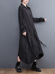 Casual Dresses Oversize Korean Vintage Long Sleeve Woman Dress Vestidos Loose Plus Size Irregular Maxi White Black Shirt Women