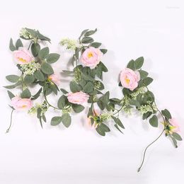 Decorative Flowers Romance Simulation Camellia Rattan Wreath Decorations Holiday Party Wedding Scene Layout Table Artificial Flower Supplies