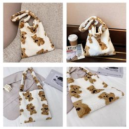 Evening Bags Cartoon Bear Shoulder Casual Plush Handbag Fluffy Large Capacity Tote Bag Fashion Furry Shopping For Women