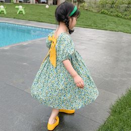 Girl Dresses Floral Princess For Girls 2023 Summer Korean Cute Bow Backless Beach Dress 3-7 Years Vestidos Children Sweet Clothes