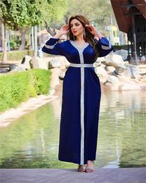 Ethnic Clothing HGTE Satin Maxi Dress For Women Turkey Arabic Diamond V Neck Long Sleeve Jalabiya Muslim Islamic Abaya 2023Fall