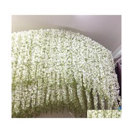 Decorative Flowers Wreaths Artificial Hydrangea Wisteria Flower 10Colors Diy Simation Wedding Arch Door Home Wall Hanging Garland Dhe4T