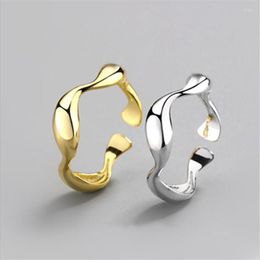 Cluster Rings Simple Personality Ins Niche Design Curve Silver Plated Jewellery Temperament Smooth Irregular Wave Opening R517