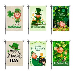 Double Sided Linen St. Patricks Day Garden Flag Shamrock Hat for Home and Garden Courtyard Outdoor Holiday Decoration 12x18 inch