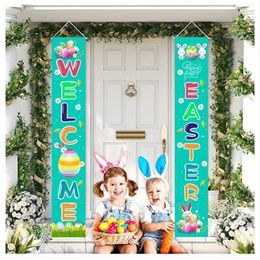 12x71 inch Happy Easter Door Banner Hanging Decorations for Front Door Wall Porch Sign Carrot Colourful Egg Polyester Customizable