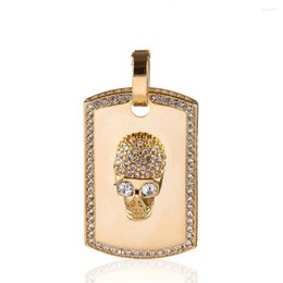 Pendant Necklaces Hop Iced Out Bling Skeleton Skull Gold Colour Titanium Stainless Steel Dog Tag Necklace For Men Jewellery HE162