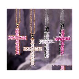 Pendant Necklaces Diamond Stone Cross Pendants Necklace Jewelry Platinum Plated Men Women Lover Gift Couple Religious Drop Delivery Dhofk