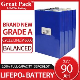 100% Full Capacity 32PCS 3.2V 90Ah Brand New Grade A Battery Cell LiFePO4 Rechargeable Deep Cycle Lithium Ion Power Bank