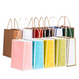 Gift Wrap 12pcs Edge Line Shopping Party Bag Clothing Package Coffee/Desserts Shop Supplies Hand Handle Rope Kraft Paper Pouch