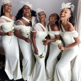 African Black Girls Bridesmaid Dresses New Sexy Mermaid White Satin Long Wedding Party Dress Women Formal Gowns Custom