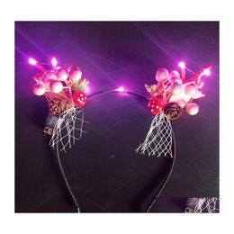 Party Decoration Flashing Elk Antlers Ear Mushroom Headband Light Hair Hoop Gift Po Props Carnival Xmas Headwear Decor Accessories D Dhzva