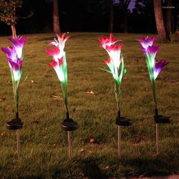 Solar Flower Light Lily Lawn Lamp Led Garden Terrace Decoration Floor Lamps Lights Outdoor Waterproof Artificial Flowers