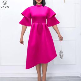 Casual Dresses VAZN 2023 Half Sleeve Round Neck Dress Fashion Pure Color Mid Long African Style Women High Street