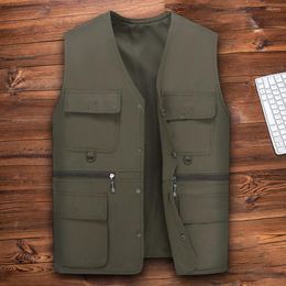 Men's Vests 2023 Men Multi-Pocket Classic Waistcoat Male Sleeveless Unloading Solid Coat Work Vest Pographer Jacket