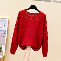 Women's Sweaters 2023 Sets Hollow-out Sweater Female Easy Han Edition Render Unlined Upper Garment To Coat Round Collar Thin