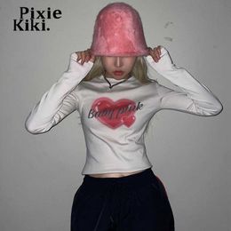 Women's T-Shirt PixieKiki Love Print Baby Tee Y2k Streetwear Graphic T Shirts 2023 Spring White Long Sleeve Crop Top Korean Fashion P95-CA23 T230104