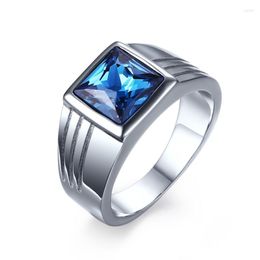 Wedding Rings Classic Square Stone Ring For Men Stainless Steel Blue Engagement Retro Jewellery Gift Bijoux Wholesale R393G