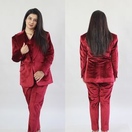 Street Style Leisure Women Pants Suits Red Velvet Celebrity Outfits Evening Party Mother of the Bride Wedding Formal 2 pcs