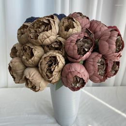 Decorative Flowers Artificial Round Peony Silk Fake Home Living Room Flower Arrangement Decoration Wedding Bouquet Simulation Red Peonys