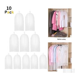 Storage Bags 10Pcs Garment Clothes Coat Dustproof Er Suit Dress Jacket Protector Travel Bag Thicken Clothing Dust Dropship Drop Deli Dh2Yo