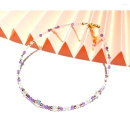 Anklets Lii Ji Natural Amethyst Clear Quartz Crystal 2mm Tiny Beads Austrian 14K Gold Filled Anklet Bracelet 24 5cm