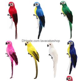 Garden Decorations 28Cm Handmade Simation Parrot Creative Feather Lawn Figurine Ornament Animal Bird Prop Decoration Miniature Y0914 Dhxz1