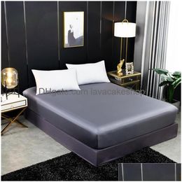 Sheets Sets Mberry Silk Fitted Sheet Four Corners With An Elastic Band Mattress Er 160X200Cm Solid Color Bed Customizable 220708 D Dhkp6