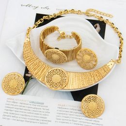 Necklace Earrings Set African Wedding Gold Plated Italian Rings Bracelet Fashion Women Pendant Dubai Party Gift