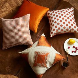 Pillow Case Luxury Throw cases Orange Colour Velvet Dots Houndstooth Pattern Sofa Cushion Covers Fashion Decorative Square Cover 230104