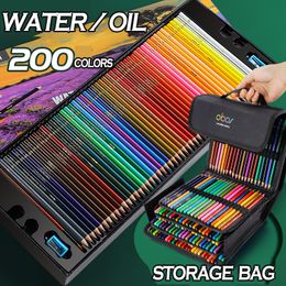 Watercolour Brush Pens 48 72 120 150 200 Professional Oil Colour Pencil Set Drawing Coloured pencils with Storage Bag coloured kids 230105