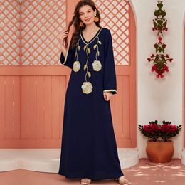 Ethnic Clothing Abaya Turkey Long Dress Dubai Velvet Sleeve Floral Robe Eid Muslim Women Autumn Winter Islam Arabic Femme Jilbab
