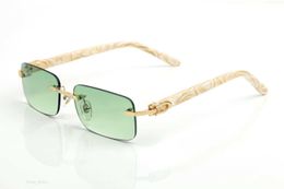 Óculos de sol de óculos de buzina verde búfalo para homens femininos sem aro moda sporst ouro metal branco pêssego de pêssego lenços lenços de olho de óculos