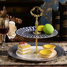 Plates Bone China Cake Stand Porcelain Fruit Rack Blue Ocean Dessert Tray Double Home Decoration Accessories