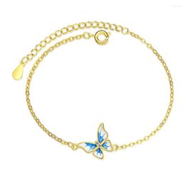 Link Bracelets Beautiful Blue Zircon Butterfly For Woman Retro Golden Chain Adjustable Jewelry Silver Color Accessories SB112