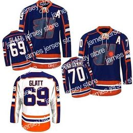 College Hockey Wears Thr NEW Goon Doug The Thug Glatt Halifax H #69 Xavier LaFlamme #70 Movie Hockey Jersey Color Blue White S-3XL