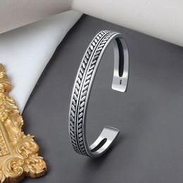 Bangle 2023 Fashion Retro Gothic Metal Feather Leaf Opening Bracelet Ethnic Style Male Female Couple Charm Jewellery Gift