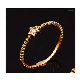 Wedding Rings Luxury Female White Zircon Stone Ring Yellow Gold Colour Crystal Small Star Promise Engagement For Women Drop Delivery J Dhwga