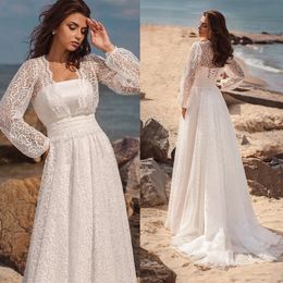 Unique A-line Wedding Dresses Satin Strapless Connected Lace Coat Long Sleeves High Waist Court Gown Dress Custom Made Plus Size Bridal Dress Vestidos De Novia