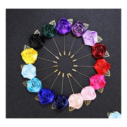 Pins Brooches 33 Colours Luxury Fabric Rose Flower Lapel Pin Mens Uniform Coat Clothes Badge Broaches For Women Wedding Party Fashio Dhjt3